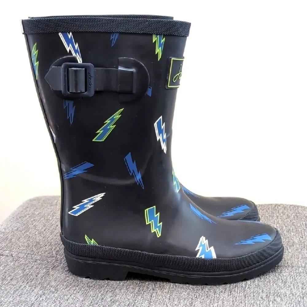 Joules Black and Blue Lightening Rain & Snow Boots Sz 4